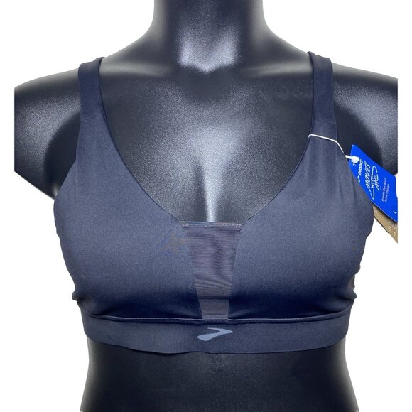 Brooks Size XL Drive Plunge Run Sports Bra Black Compressive Mesh Strappy Back - Picture 10 of 10